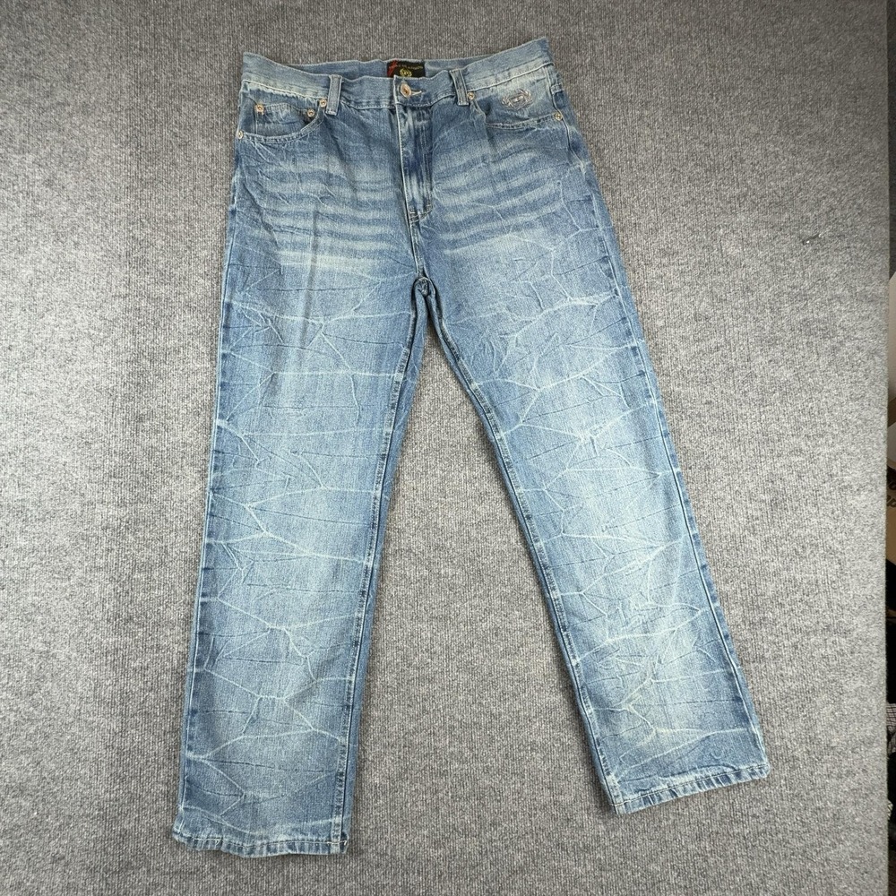 Phat Farm Phat Classics Jeans Mens 38x30 Light Wash Relaxed Straight Denim Logo